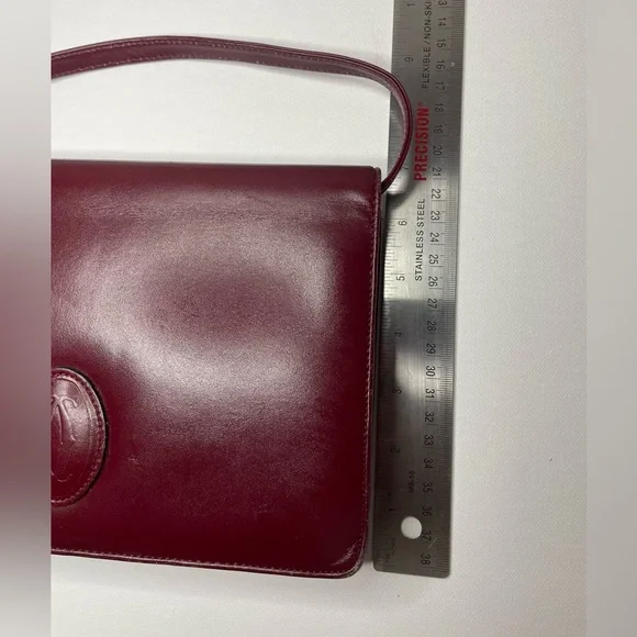 Vintage Le Must De Cartier Leather Bag Ladies Red Bordeaux Purse - Picture 8 of 10